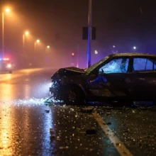 car accident on wet street