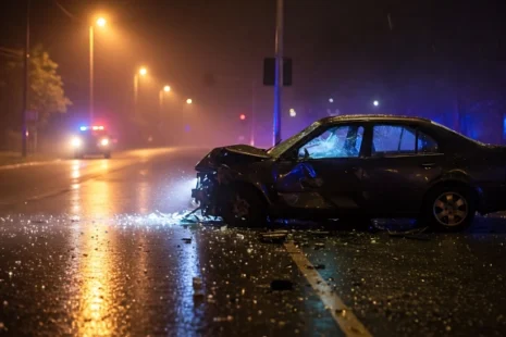 car accident on wet street