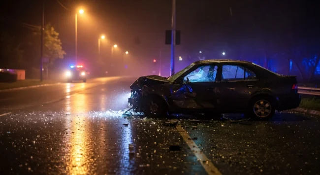 car accident on wet street