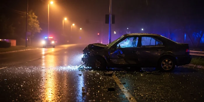 car accident on wet street