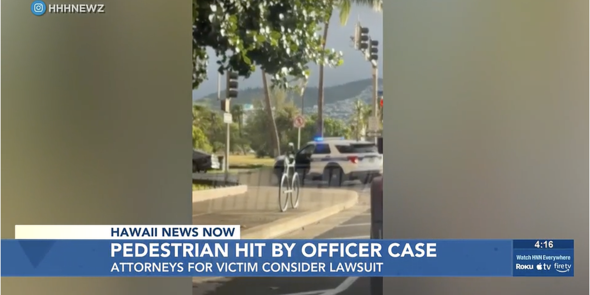 Image 8-18-26 at 9.55 AM pedestrian hit by officer - still image of video from Hawaii News Now
